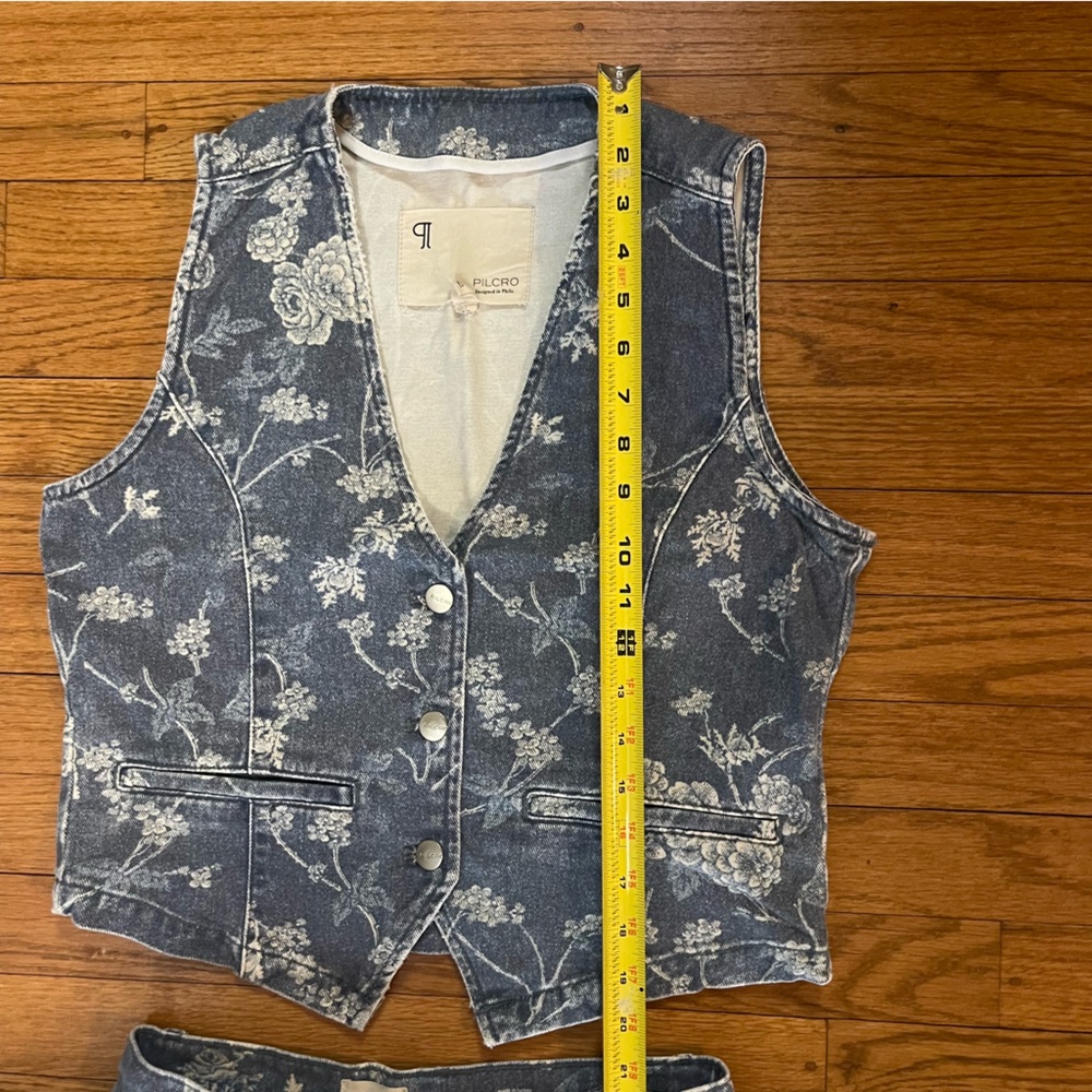 Pilcro Anthropologie The Leon Double Hem High Rise Wide Leg Jeans Denim Vest Set - Picture 12 of 17